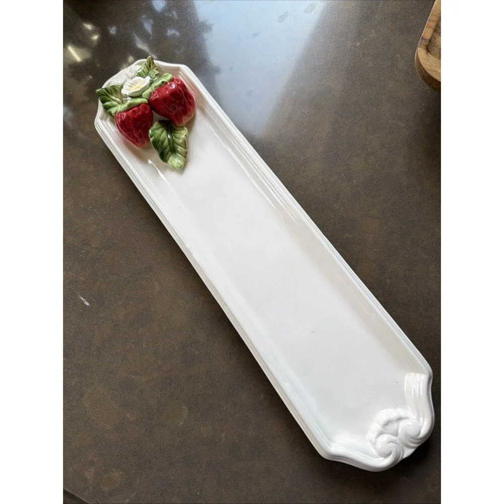 Vintage 3D Strawberry Ceramic 12” Serving Snack Dessert Tray by Kaldun & Bogle